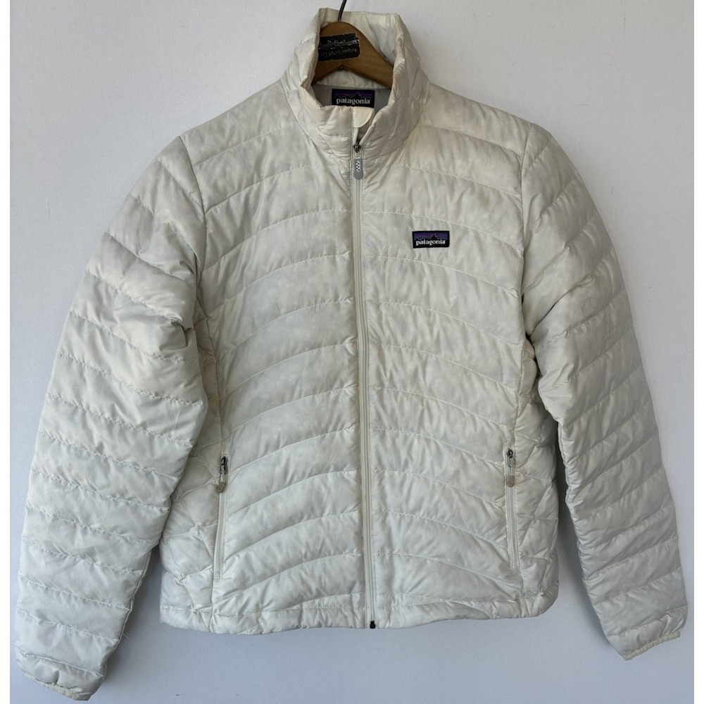 Patagonia White Zip Up Puffer Jacket Goose Down Womens Large - Picture 2 of 5